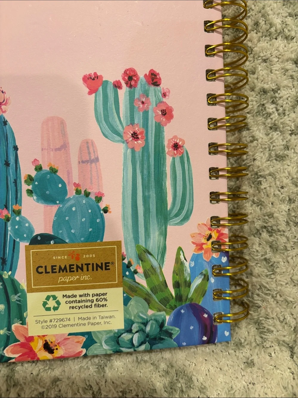 Clementine Pink Cactus Floral Spiral Writers Journal Notebook NWT ~160 lined pgs
